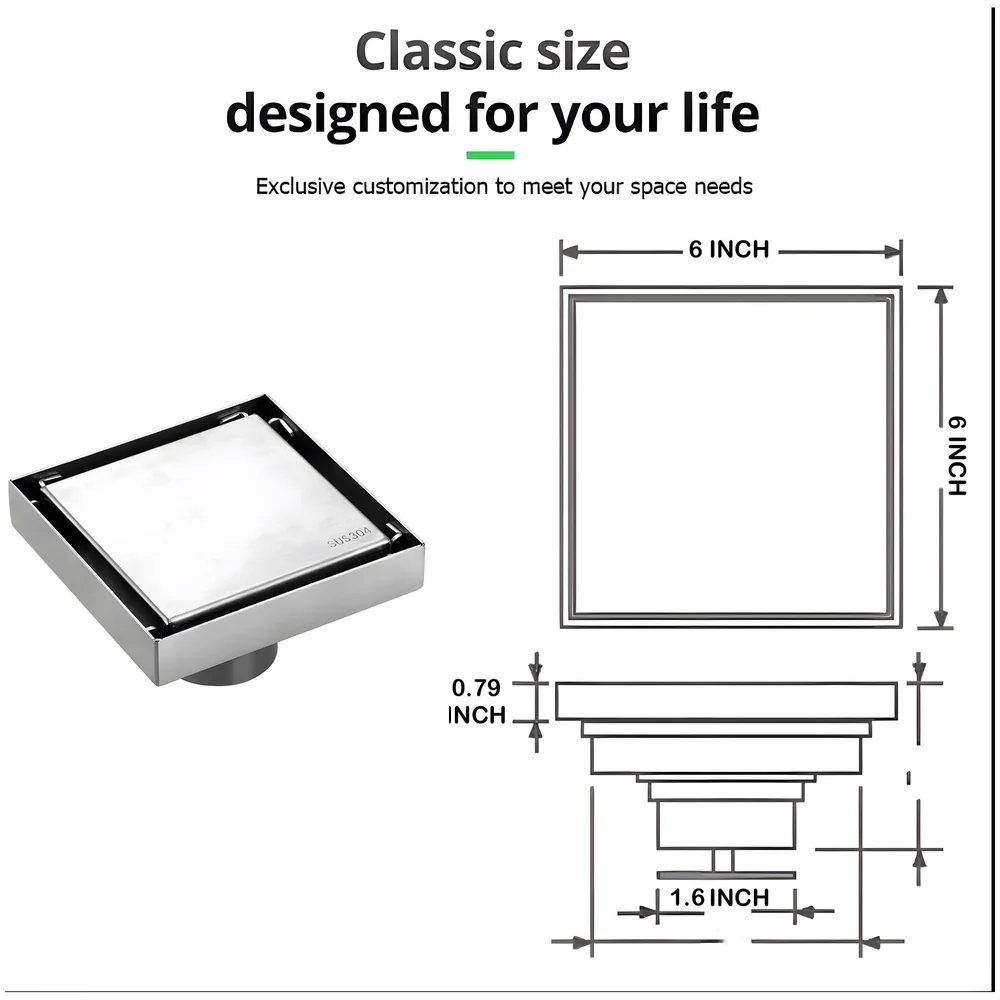 SS Bathroom Floor Drain Jali Anti Cockroach Tile Insert 6 Inch