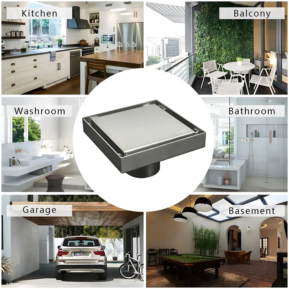 SS Bathroom Floor Drain Jali Anti Cockroach Tile Insert 6 Inch
