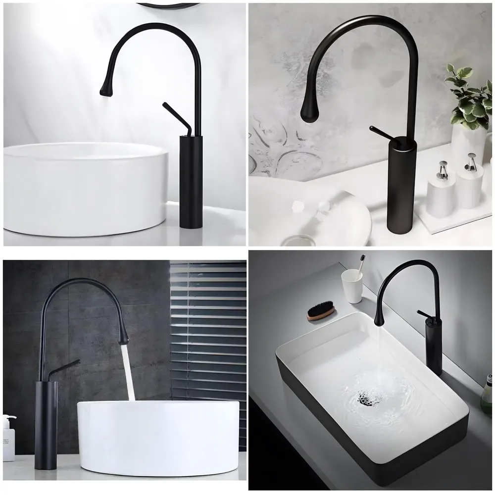 Black Drop Mixer Hot and Cold Basin Tap Faucet Sink Mixer Black Colour Tall Body for Basin Tap Faucet Bathroom Kitchen - 43 Cm Height
