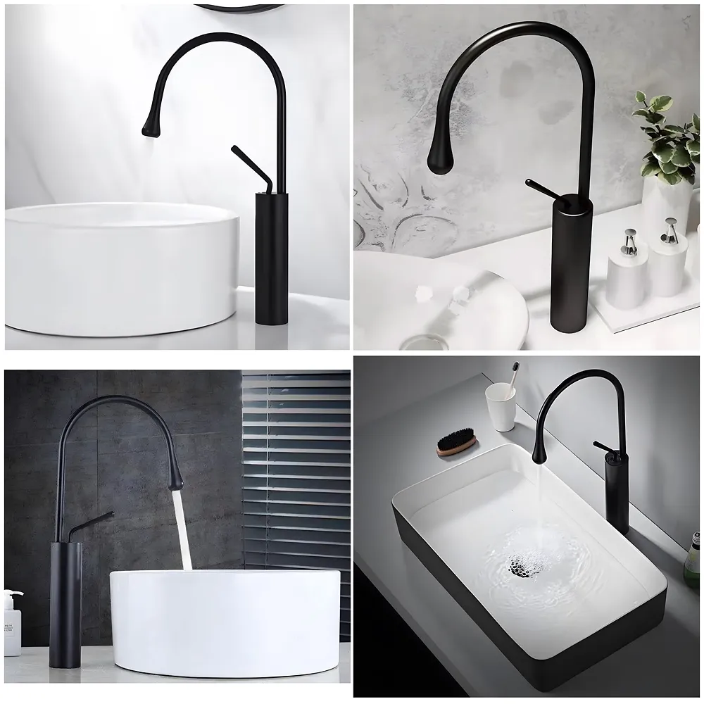 Black Drop Mixer Hot and Cold Basin Tap Faucet Sink Mixer Black Colour Tall Body for Basin Tap Faucet Bathroom Kitchen - 43 Cm Height Premium