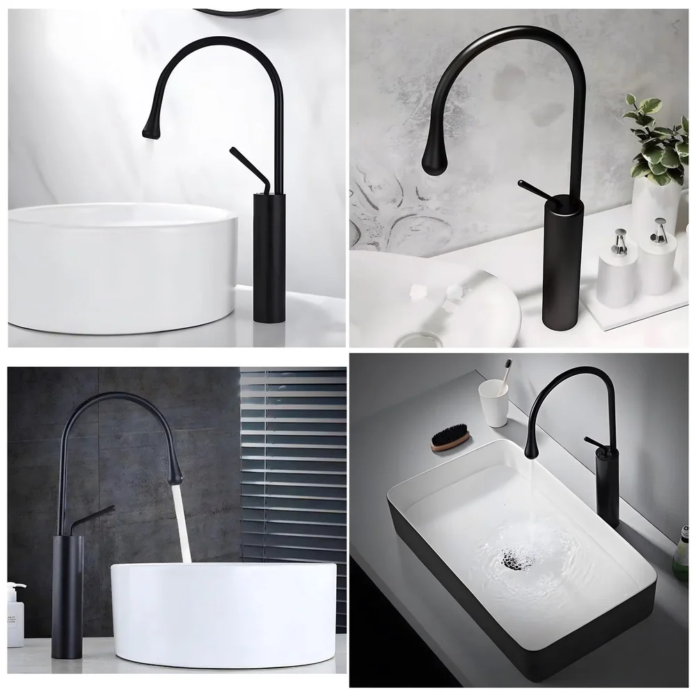 Black Drop Mixer Hot and Cold Basin Tap Faucet Sink Mixer Black Colour Tall Body for Basin Tap Faucet Bathroom Kitchen - 43 Cm Height Premium