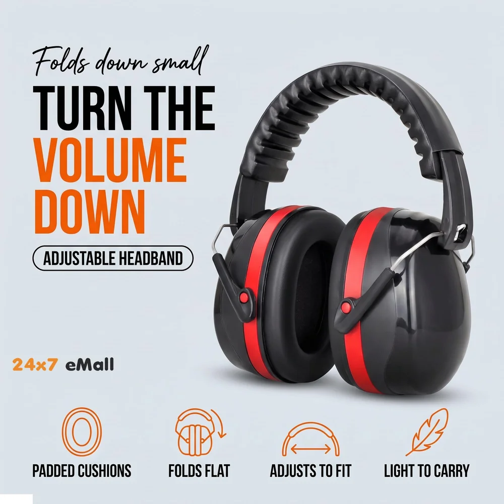 Noise Reduction Safety Ear Muffs, Hearing Protection Earmuffs, NRR 28dB SNR 33dB Noise Sound Protection Headphones for Shooting Gun Range Mowing Construction Woodwork Studying Adult Kids