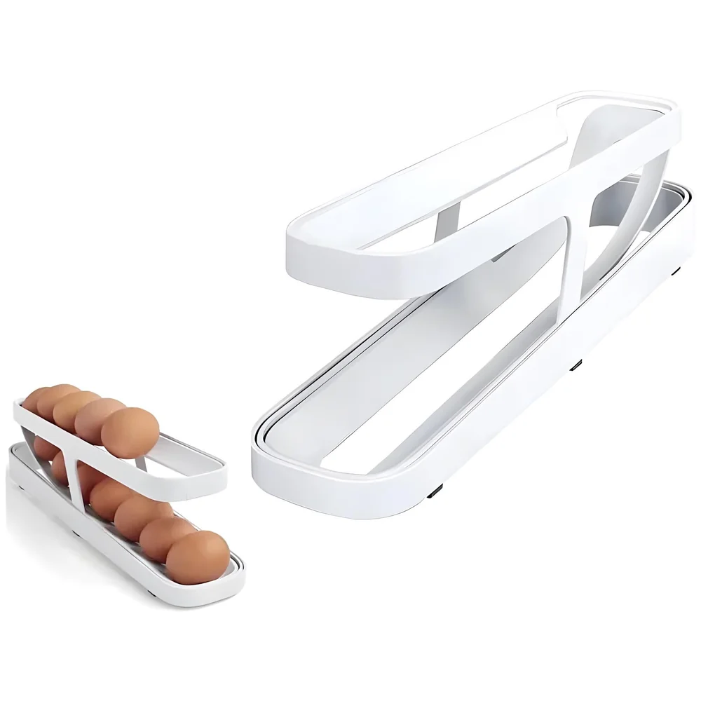 Rolling Egg Dispenser Organizer for Refrigerator Egg Rack White