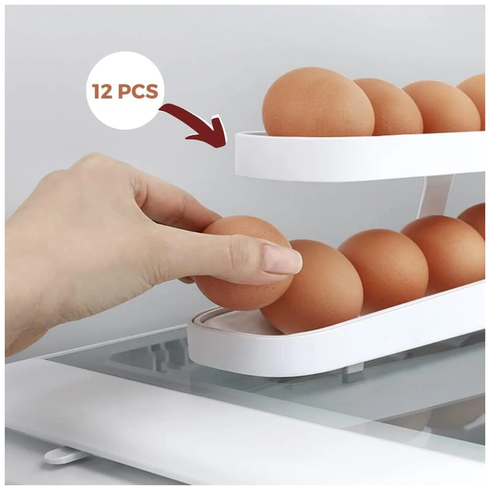 Rolling Egg Dispenser Organizer for Refrigerator Egg Rack White