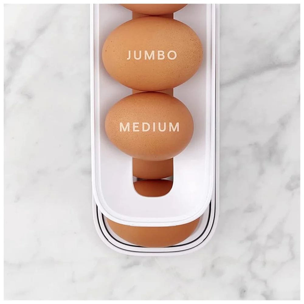 Rolling Egg Dispenser Organizer for Refrigerator Egg Rack White
