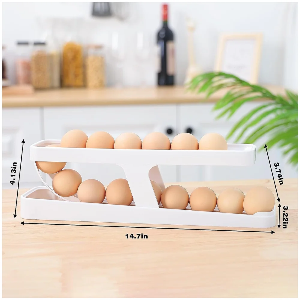 Rolling Egg Dispenser Organizer for Refrigerator Egg Rack White