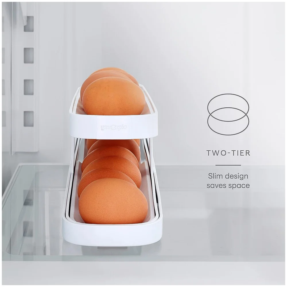 Rolling Egg Dispenser Organizer for Refrigerator Egg Rack White