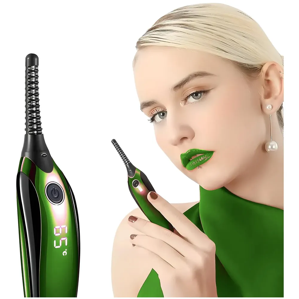 Automatic Heated Eyelash Curlers, Electric Eyelash Curler, LED Display 4 Temperature Settings, 48Hrs Long Lasting Lash Curler Green