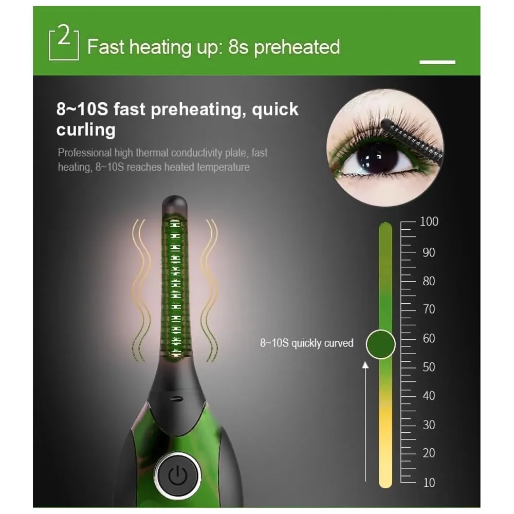 Automatic Heated Eyelash Curlers, Electric Eyelash Curler, LED Display 4 Temperature Settings, 48Hrs Long Lasting Lash Curler Green