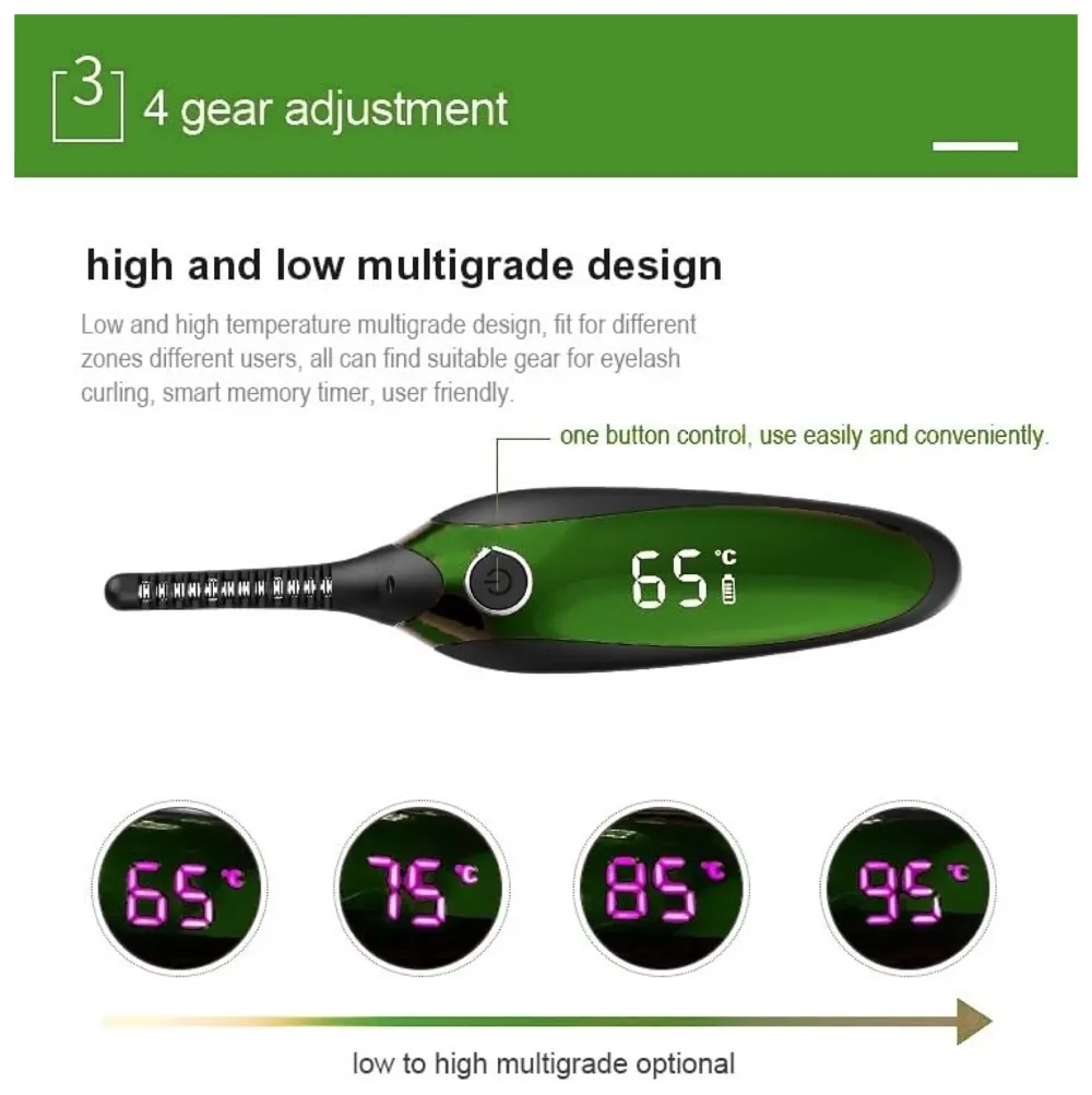 Automatic Heated Eyelash Curlers, Electric Eyelash Curler, LED Display 4 Temperature Settings, 48Hrs Long Lasting Lash Curler Green