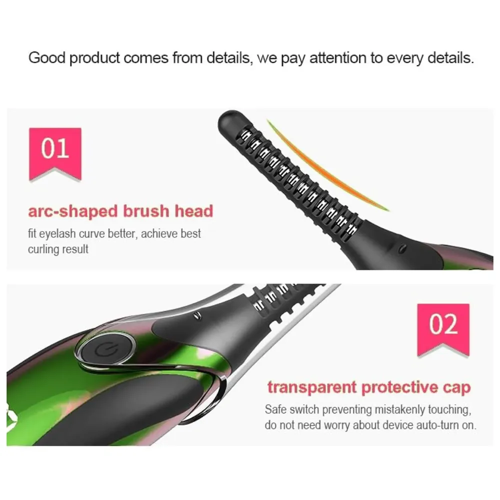 Automatic Heated Eyelash Curlers, Electric Eyelash Curler, LED Display 4 Temperature Settings, 48Hrs Long Lasting Lash Curler Green