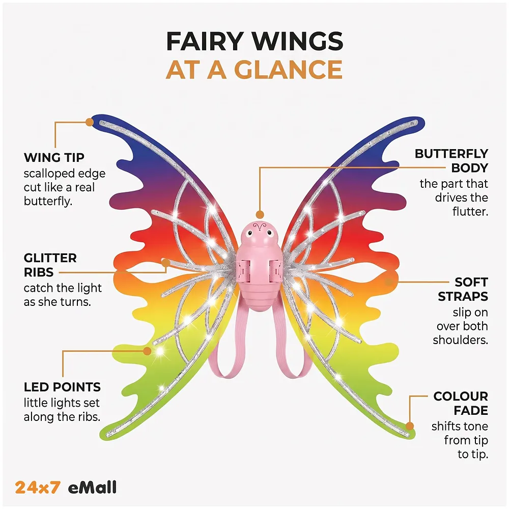 Fairy Butterfly Wings for Girls LED Lights Music Moving Wings