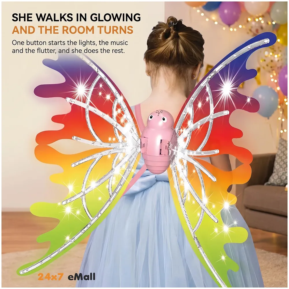 Fairy Butterfly Wings for Girls LED Lights Music Moving Wings
