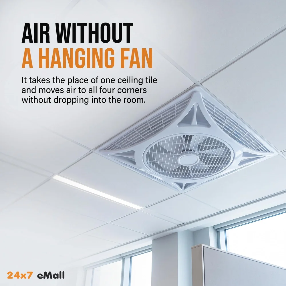 Cassette Flase Ceiling Fan Recessed Square Fan With Remote Control For Home And Commercial Use, 360° Air Flow - 600 x 600 mm - White
