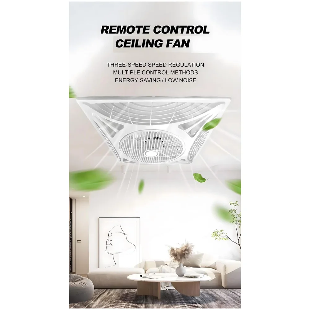 Cassette Flase Ceiling Fan Recessed Square Fan With Remote Control For Home And Commercial Use, 360° Air Flow - 600 x 600 mm - White