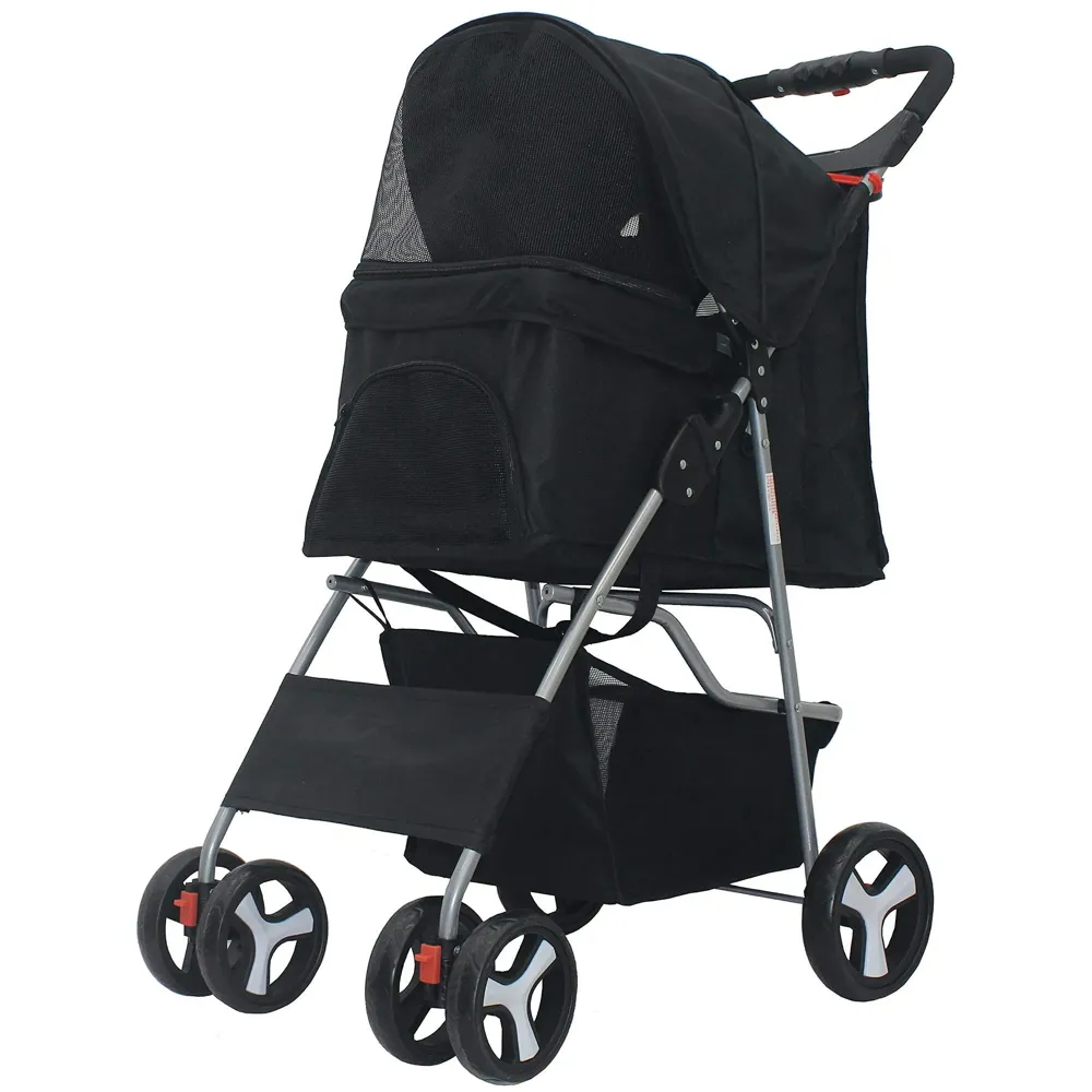 4 Wheel Elite Pet Stroller Breathable, Cat and Dog Easy to Walk Folding Travel Carrier with Cup Holder and Padded Handles.