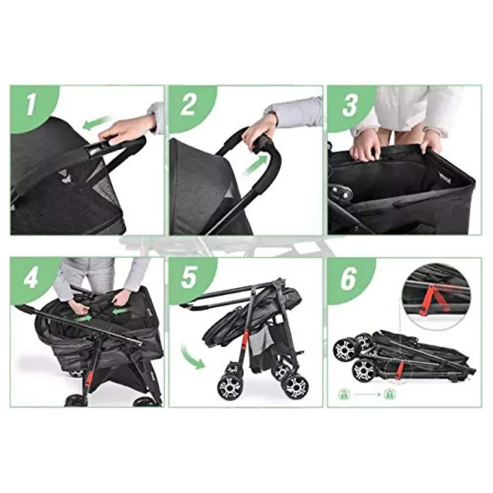 4 Wheel Elite Pet Stroller Breathable, Cat and Dog Easy to Walk Folding Travel Carrier with Cup Holder and Padded Handles.