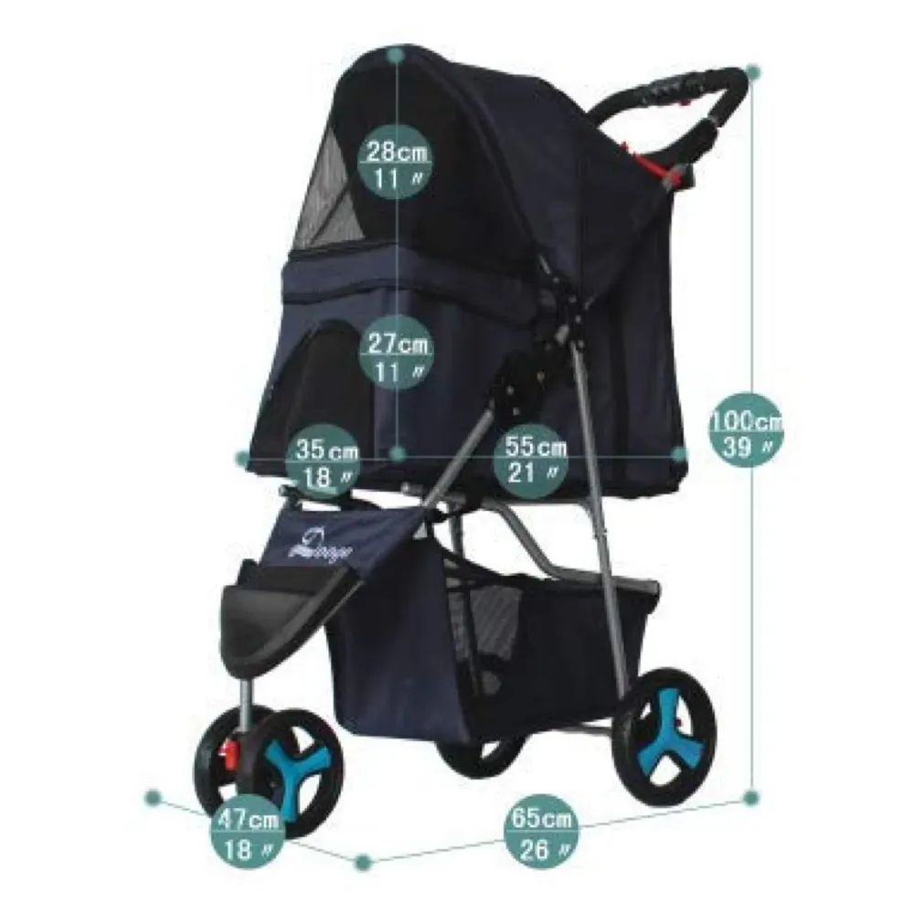 4 Wheel Elite Pet Stroller Breathable, Cat and Dog Easy to Walk Folding Travel Carrier with Cup Holder and Padded Handles.