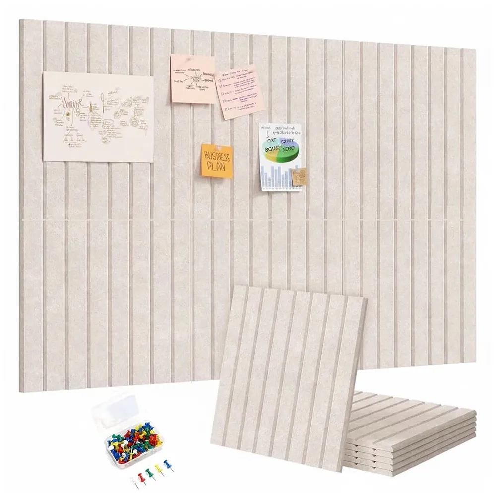 6 Pcs Felt Bulletin Board Tiles 30 x 30 cm Self Adhesive Beige