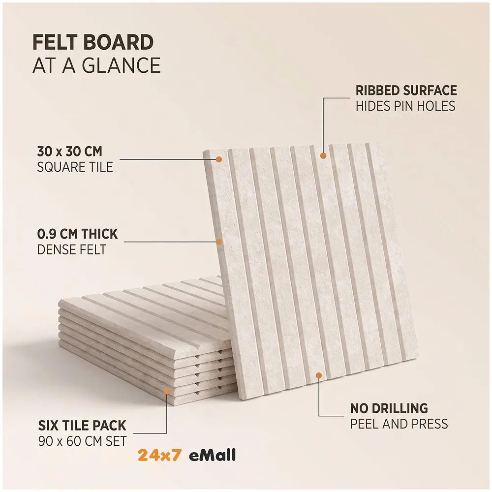 6 Pcs Felt Bulletin Board Tiles 30 x 30 cm Self Adhesive Beige