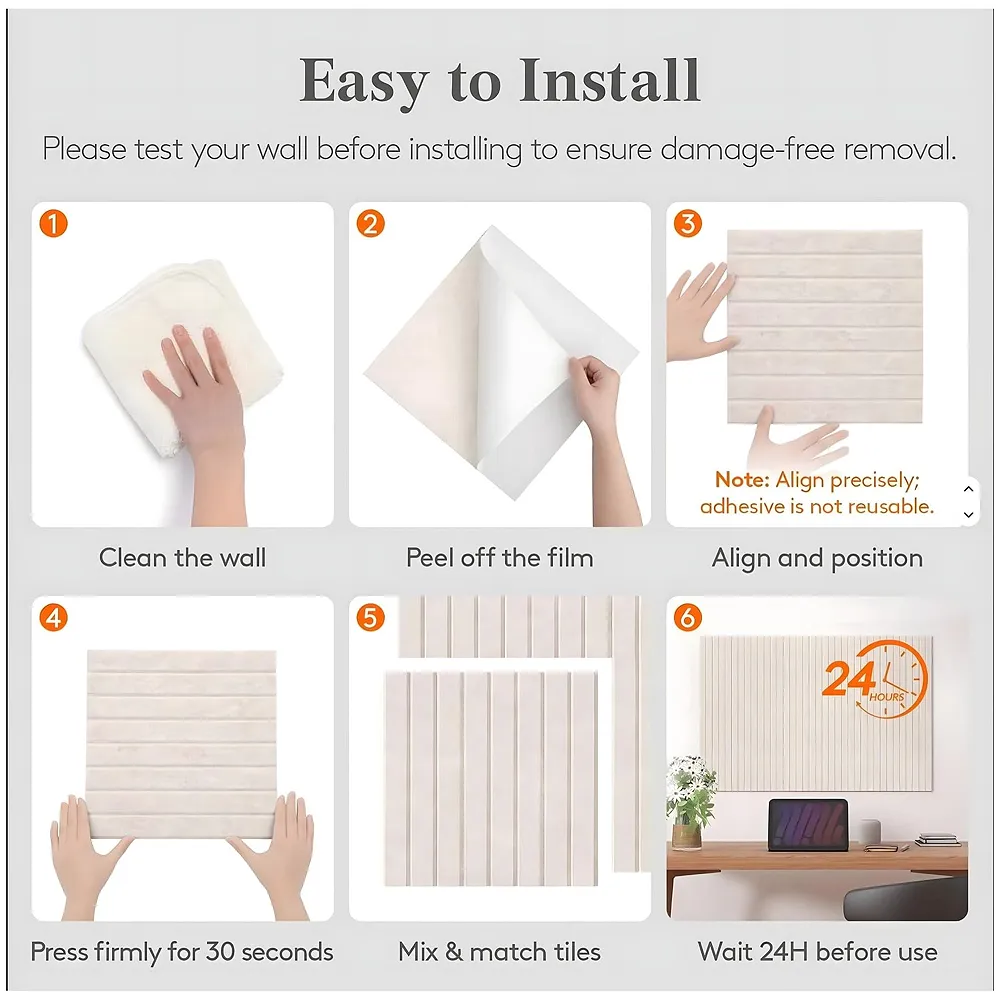 6 Pcs Felt Bulletin Board Tiles 30 x 30 cm Self Adhesive Beige
