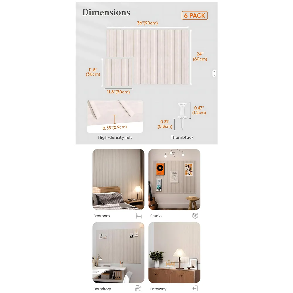 6 Pcs Felt Bulletin Board Tiles 30 x 30 cm Self Adhesive Beige