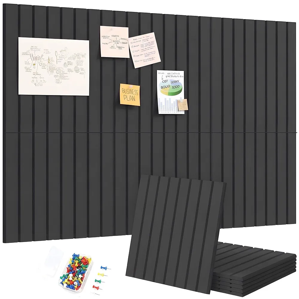 6 Pcs Felt Bulletin Board Tiles 30 x 30 cm Self Adhesive Black