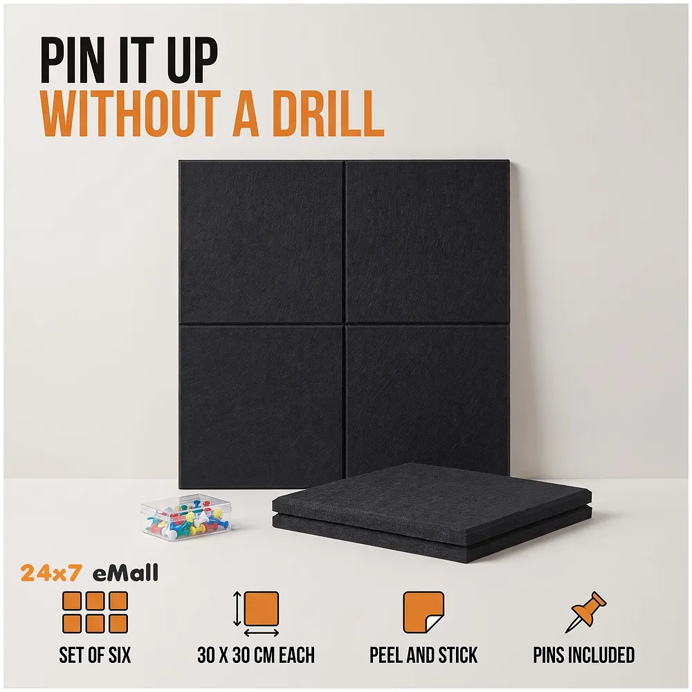 6 Pcs Felt Bulletin Board Tiles 30 x 30 cm Self Adhesive Black