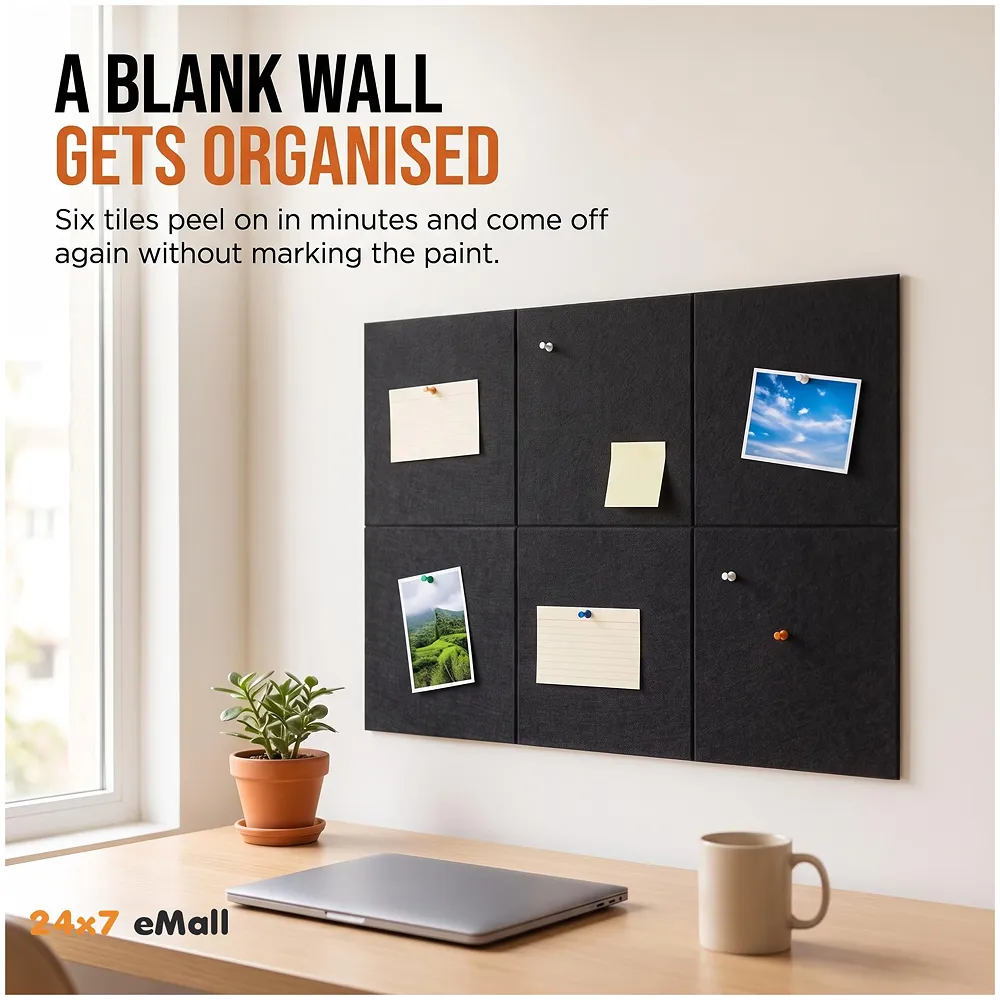 6 Pcs Felt Bulletin Board Tiles 30 x 30 cm Self Adhesive Black