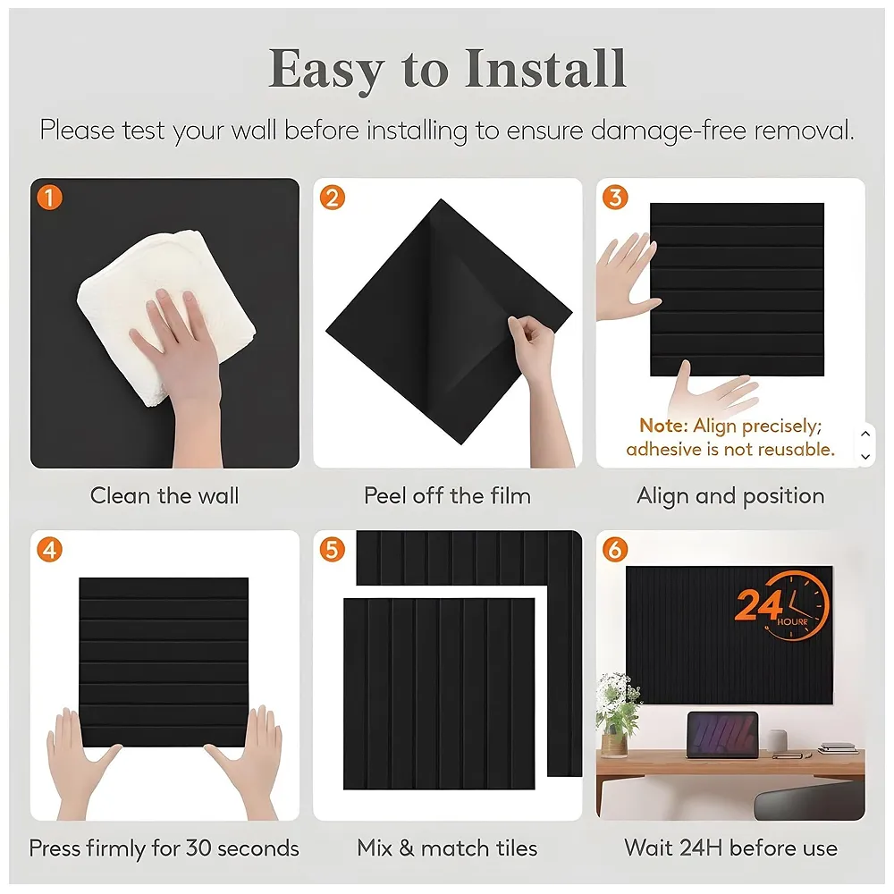 6 Pcs Felt Bulletin Board Tiles 30 x 30 cm Self Adhesive Black