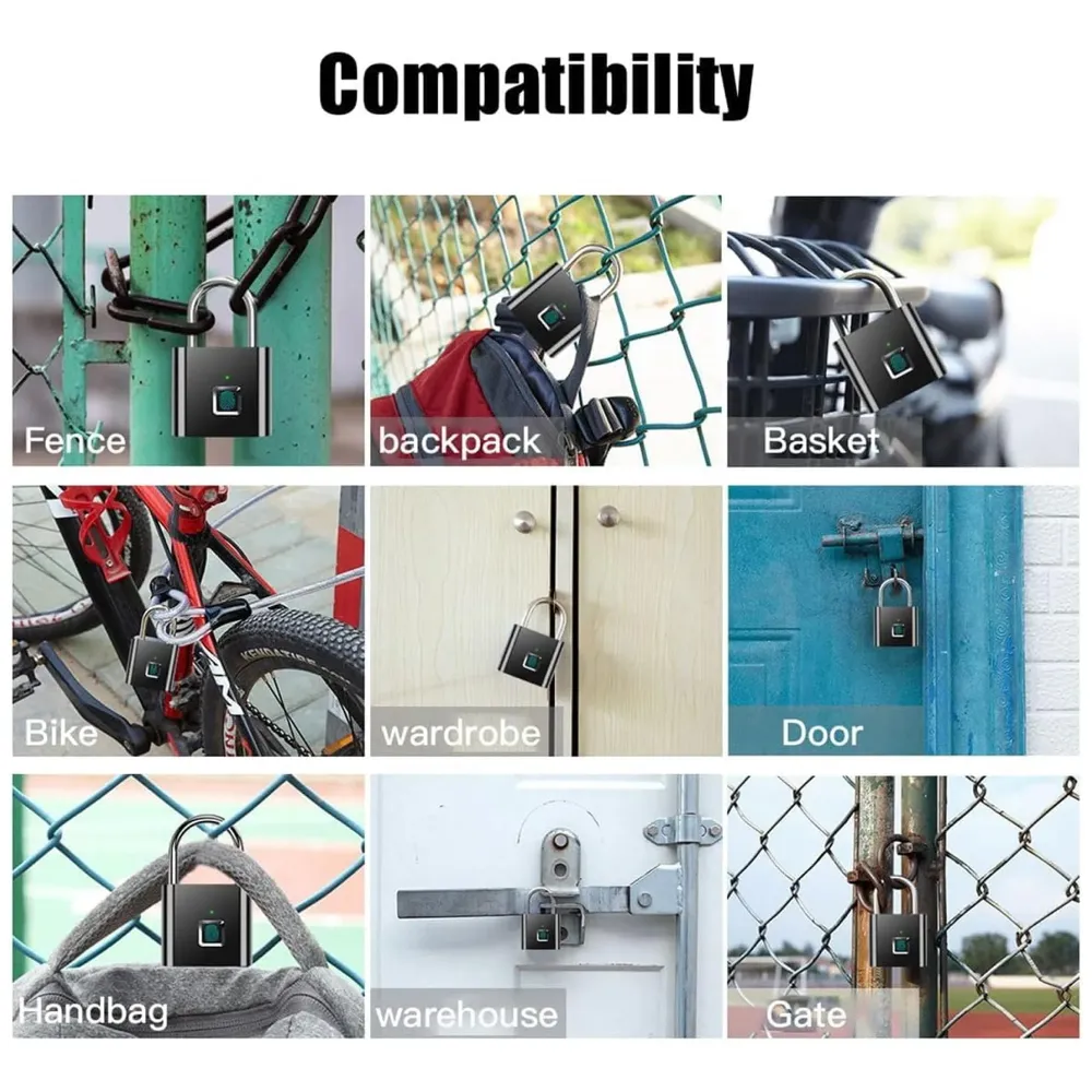 Finger Print Lock Pad Lock 10 Fingers Ultra-Light One Touch Open Fingerprint Lock with USB Charging for Gym, Sports, School Employee Locker, Fence, Suitcase, Bike Biometric Lock
