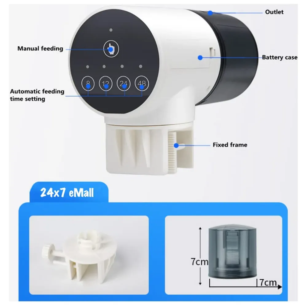 4 Way Automatic Fish Feeder, Food Dispenser, 200ML Large Capacity Timer Plastic Feeder For Aquarium Fish Tank Auto Feeding, 4 Settings.