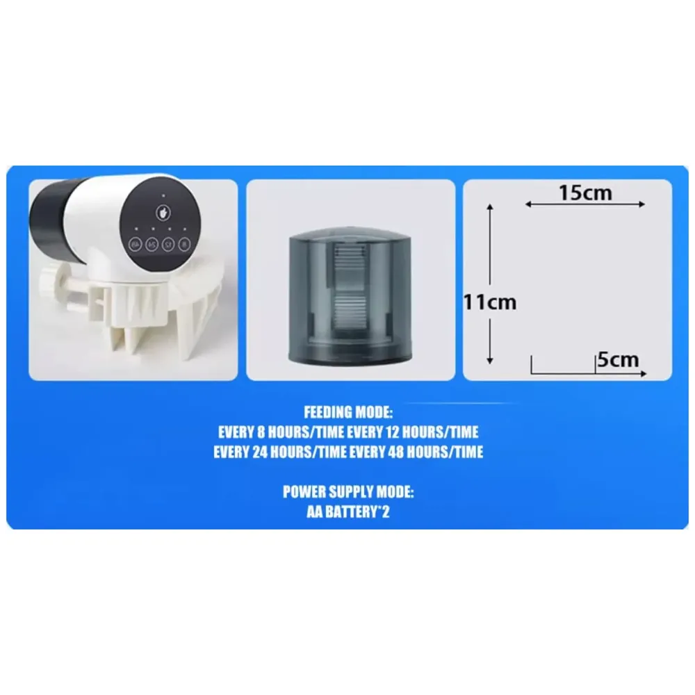 4 Way Automatic Fish Feeder, Food Dispenser, 200ML Large Capacity Timer Plastic Feeder For Aquarium Fish Tank Auto Feeding, 4 Settings.