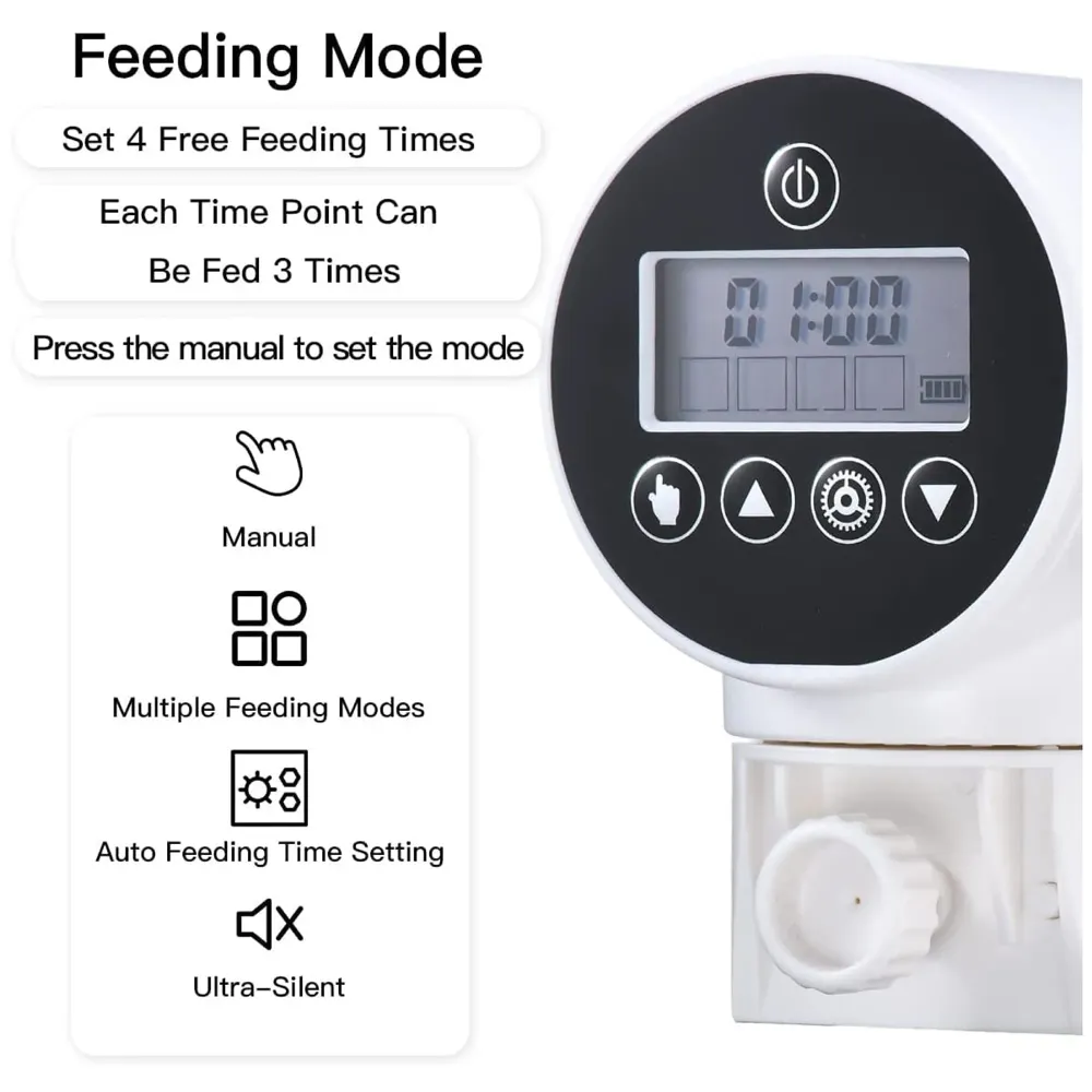 Digital Automatic Plastic Fish Feeder, LCD, Food Dispenser, 200ML Large Capacity Timer Feeder for Aquarium Fish Tank Auto Feeding