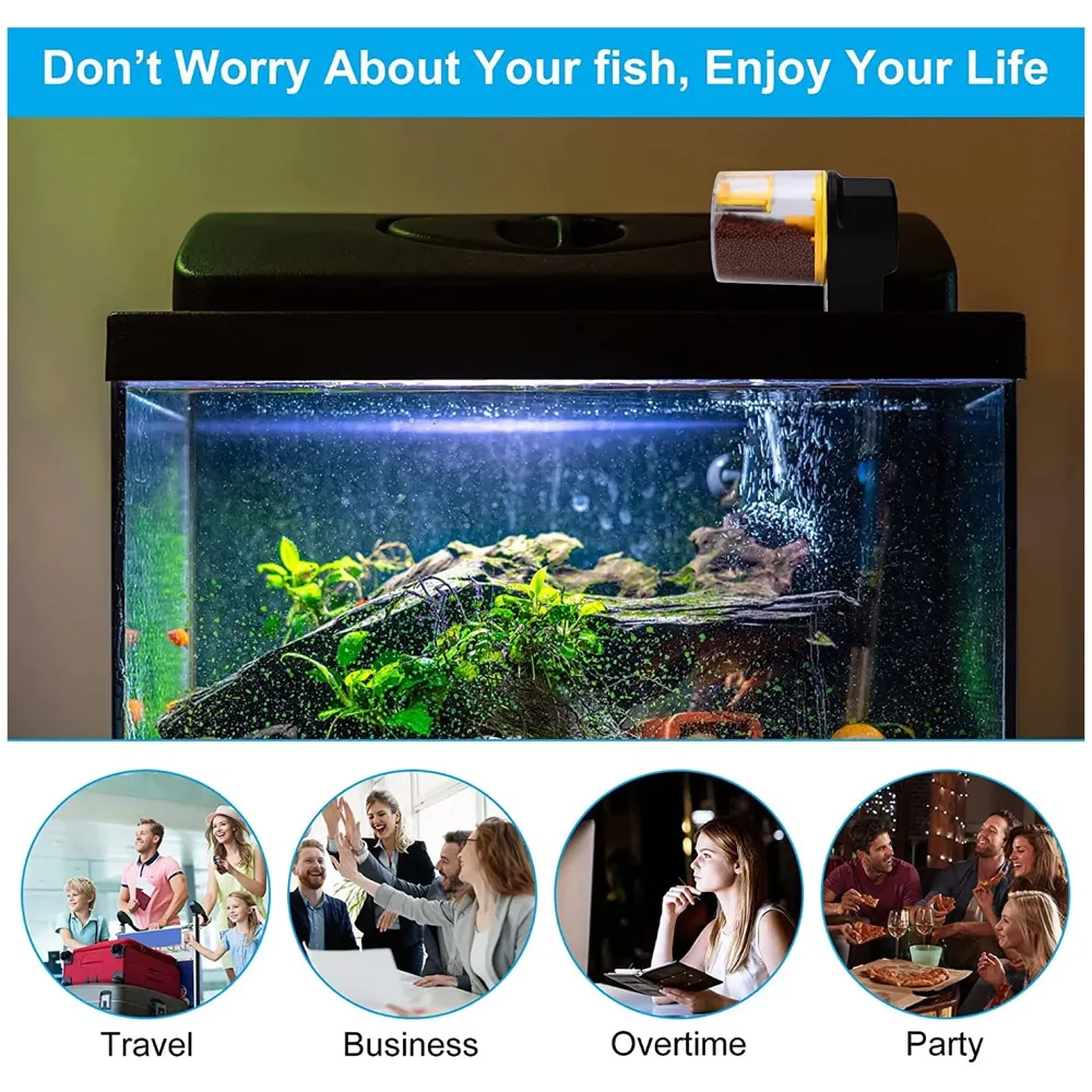 Automatic Plastic Fish Feeder for Aquarium Fish Feeder Auto Fish Food Dispenser Food Tank Feeder with Timer Fish Tank Dispenser (Yellow)