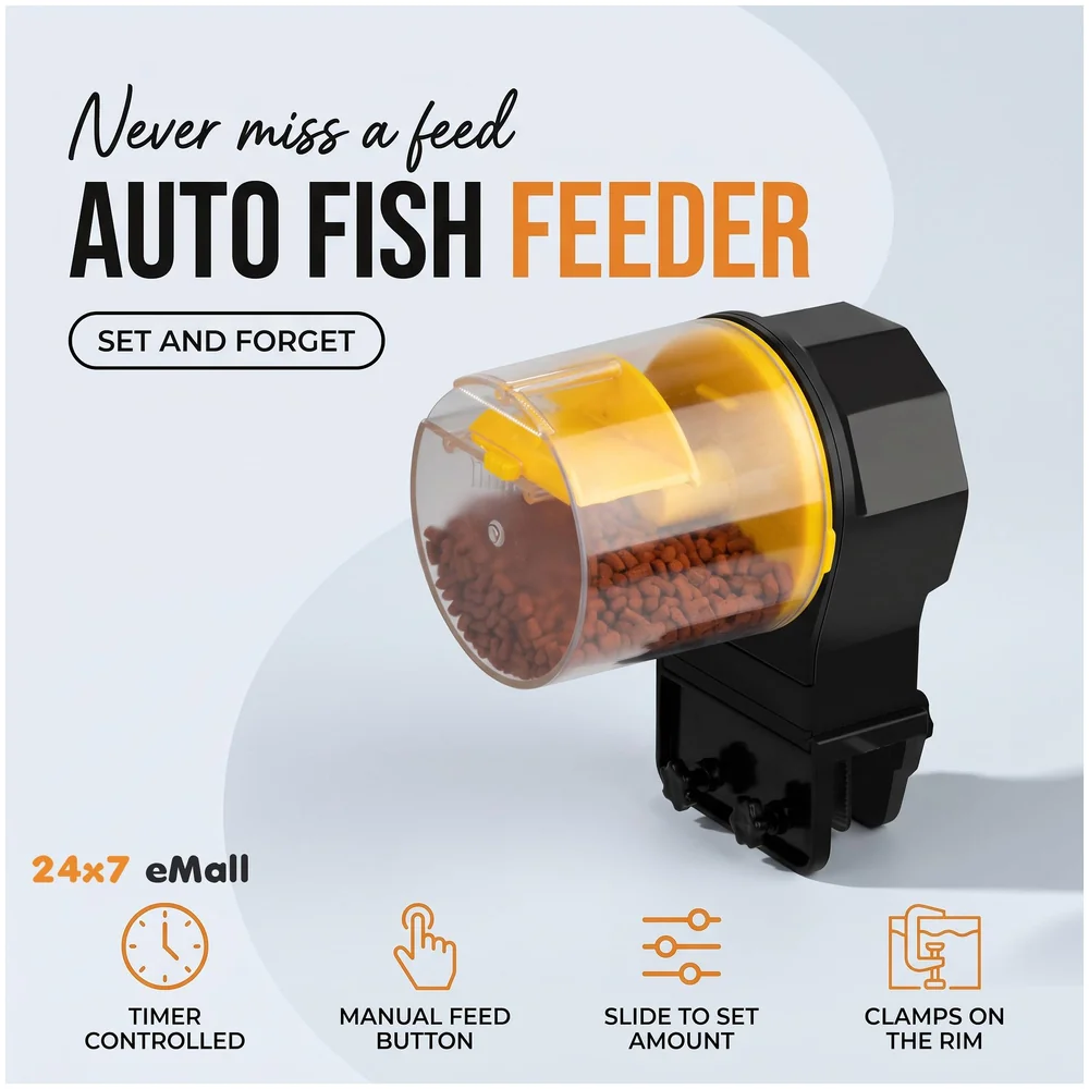 Automatic Fish Feeder for Aquarium Fish Feeder Auto Fish Food Dispenser Food Tank Feeder with Timer Fish Tank Dispenser (Yellow) Premium