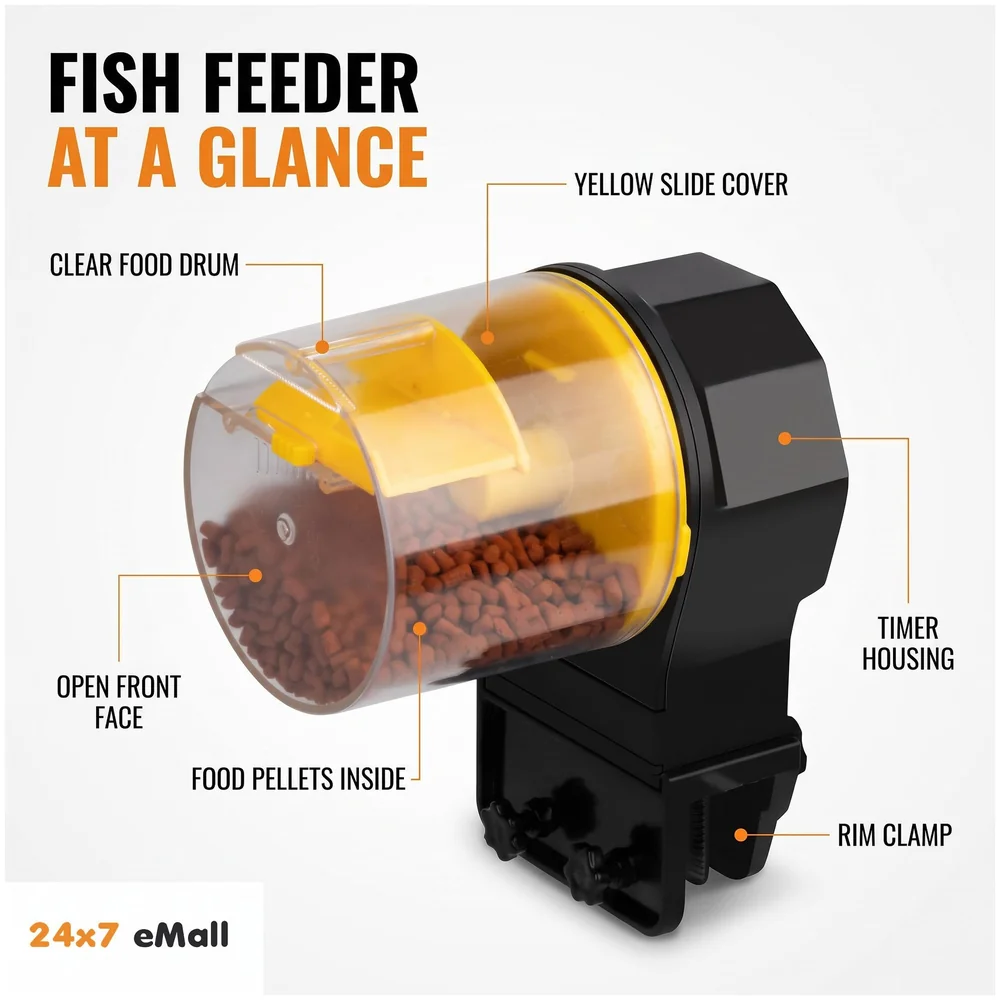 Automatic Fish Feeder for Aquarium Fish Feeder Auto Fish Food Dispenser Food Tank Feeder with Timer Fish Tank Dispenser (Yellow) Premium