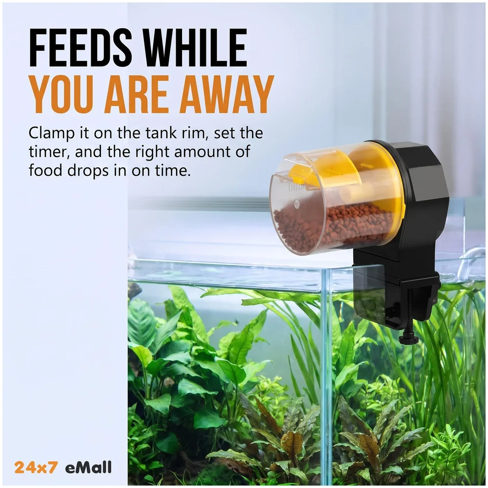 Automatic Fish Feeder for Aquarium Fish Feeder Auto Fish Food Dispenser Food Tank Feeder with Timer Fish Tank Dispenser (Yellow) Premium