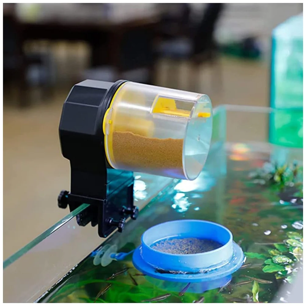 Automatic Fish Feeder for Aquarium Fish Feeder Auto Fish Food Dispenser Food Tank Feeder with Timer Fish Tank Dispenser (Yellow) Premium