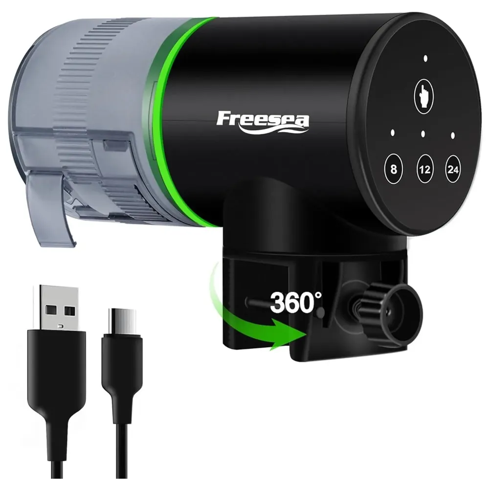 FREESEA Plastic Aquarium Automatic Fish Feeder: Vacation Timer Feeder For Fish Tank Electric Adjustable Auto Fish Food Dispenser 0.05 Gal & Two Fixed Methods, ?7.1L X 7.1W X 11.2H Cm, Small