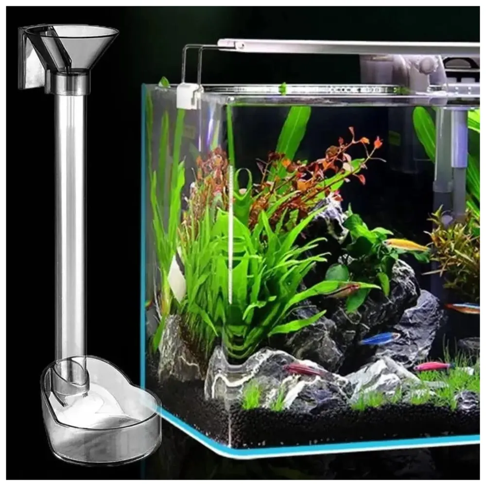 Polyester Fish Tank Feeder Aquarium Feed Tube, 15Cm X 37.5Cm Adjustable Height With Funnel & Feeding Ring