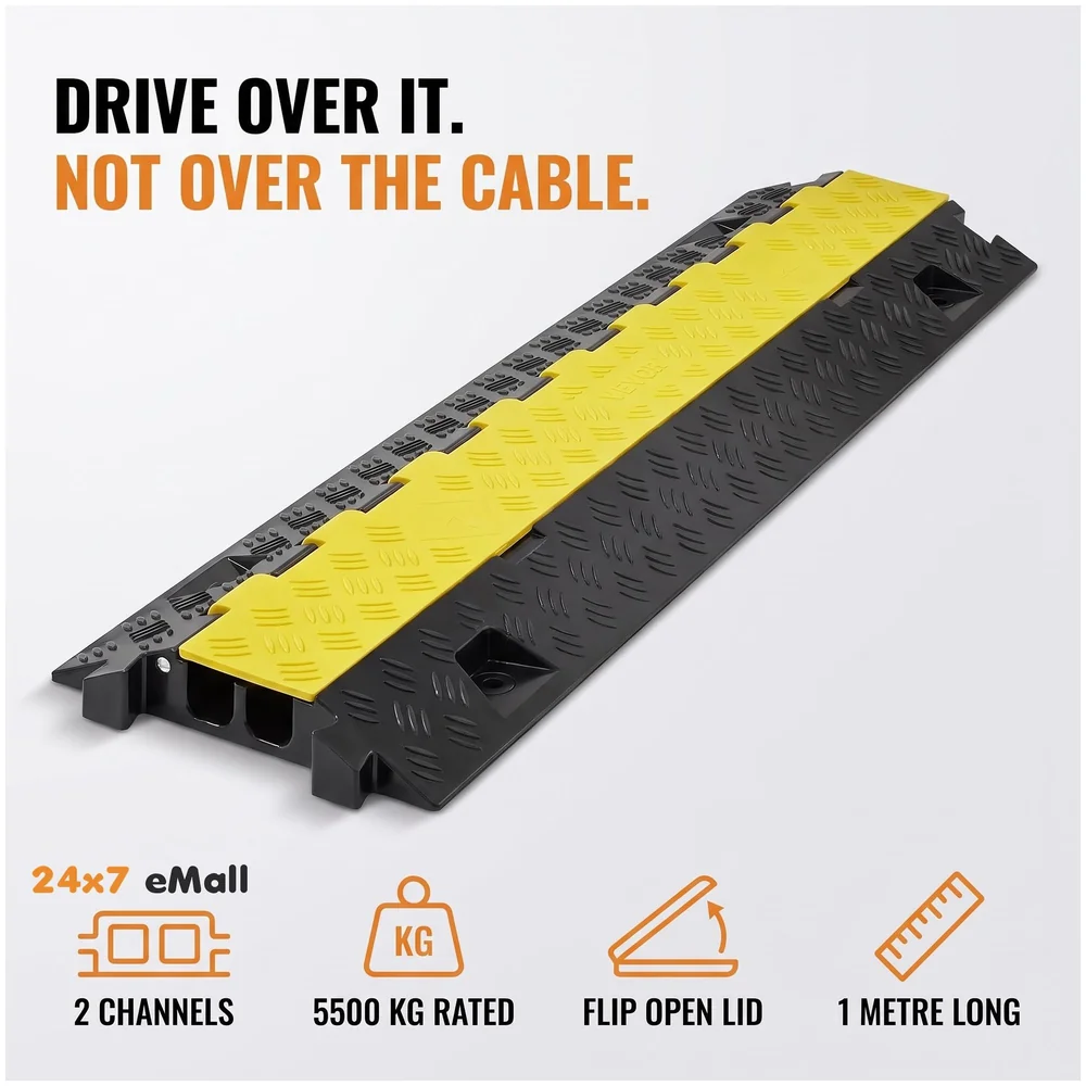 Cable Cover Protector 2 Channel Rubber Flip Open 1 Meter Roads