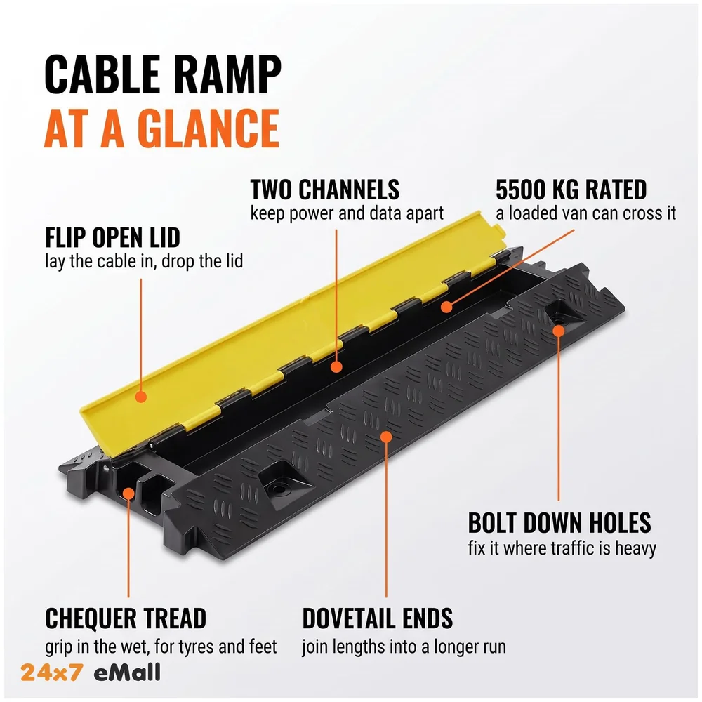 Cable Cover Protector 2 Channel Rubber Flip Open 1 Meter Roads