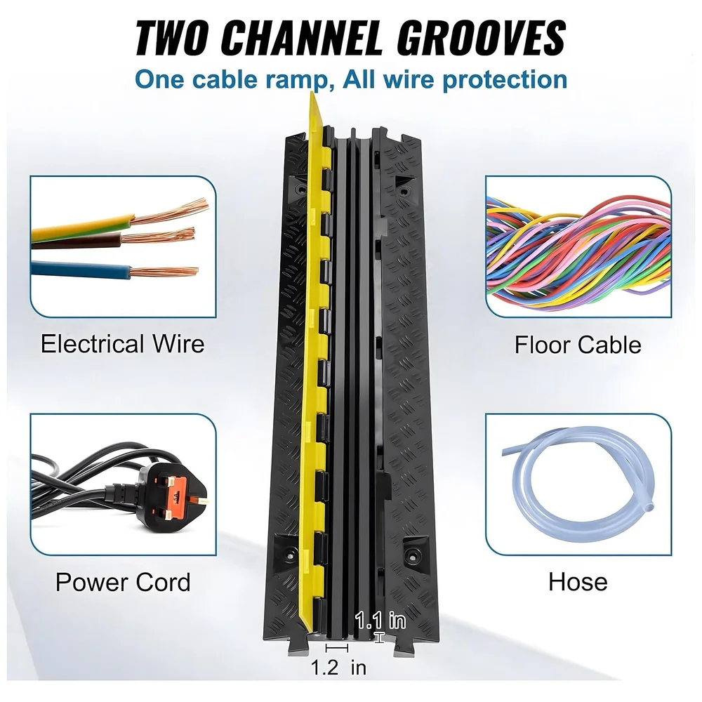 Cable Cover Protector 2 Channel Rubber Flip Open 1 Meter Roads