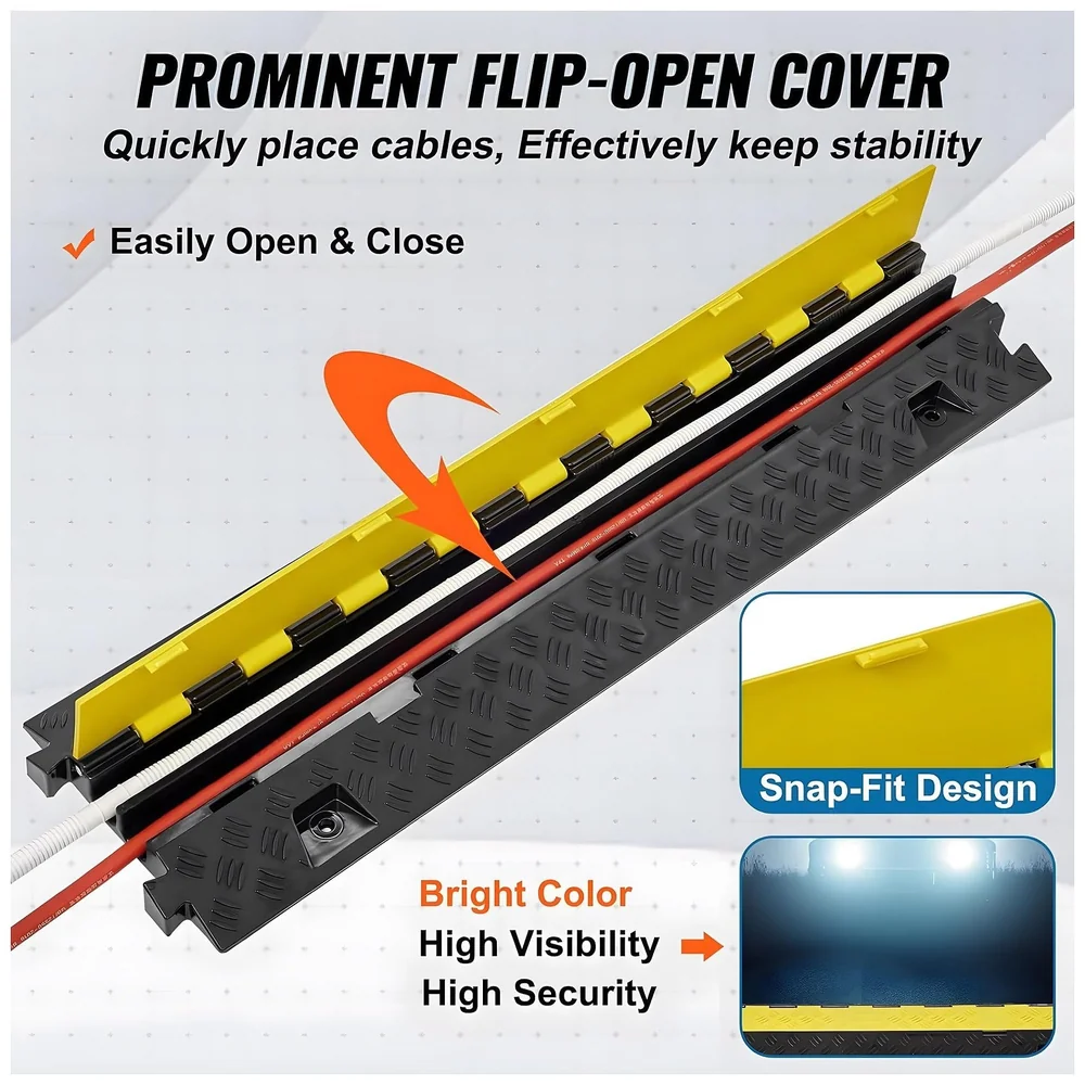 Cable Cover Protector 2 Channel Rubber Flip Open 1 Meter Roads