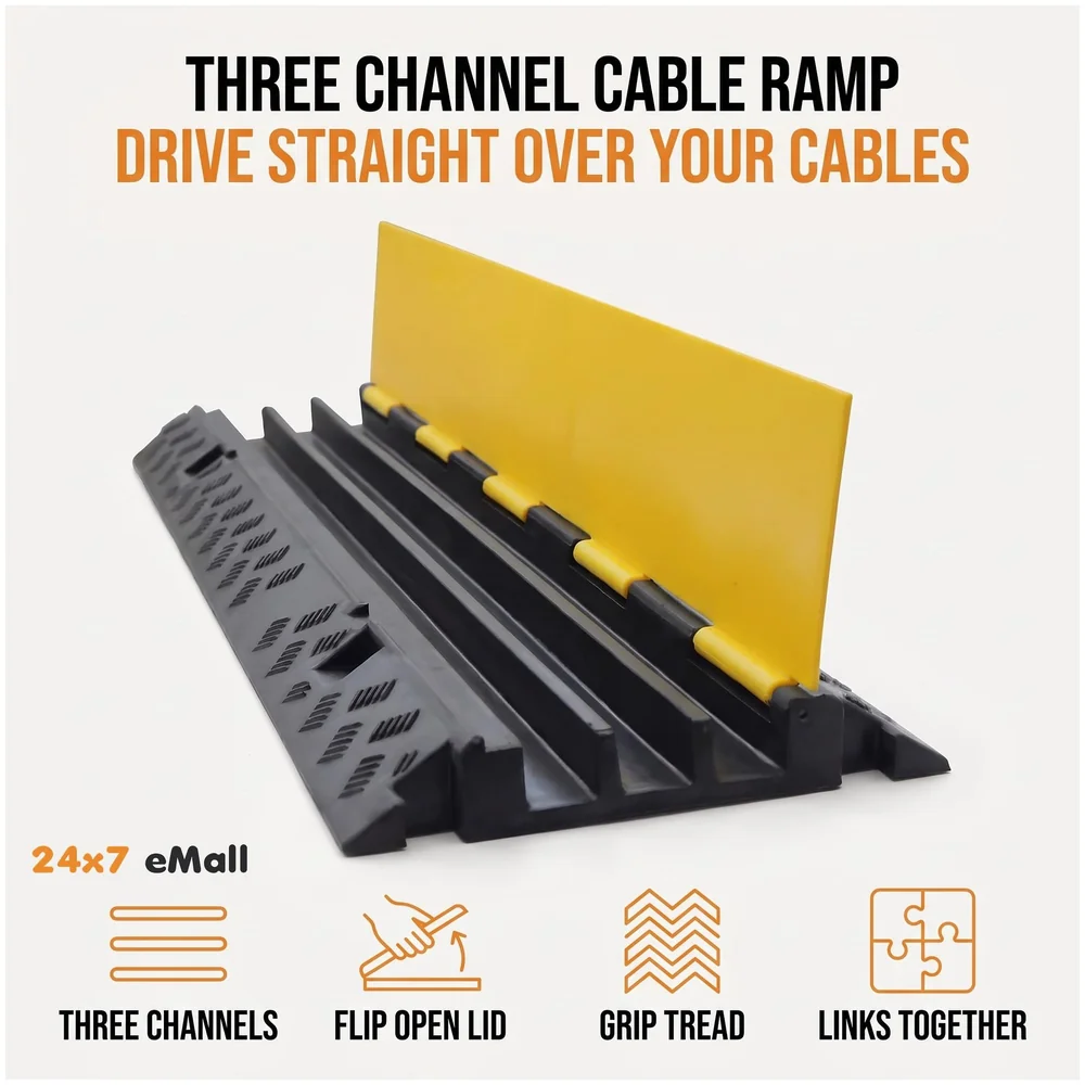 Cable Cover Protector 3 Channel Rubber Flip Open 1 Meter Roads