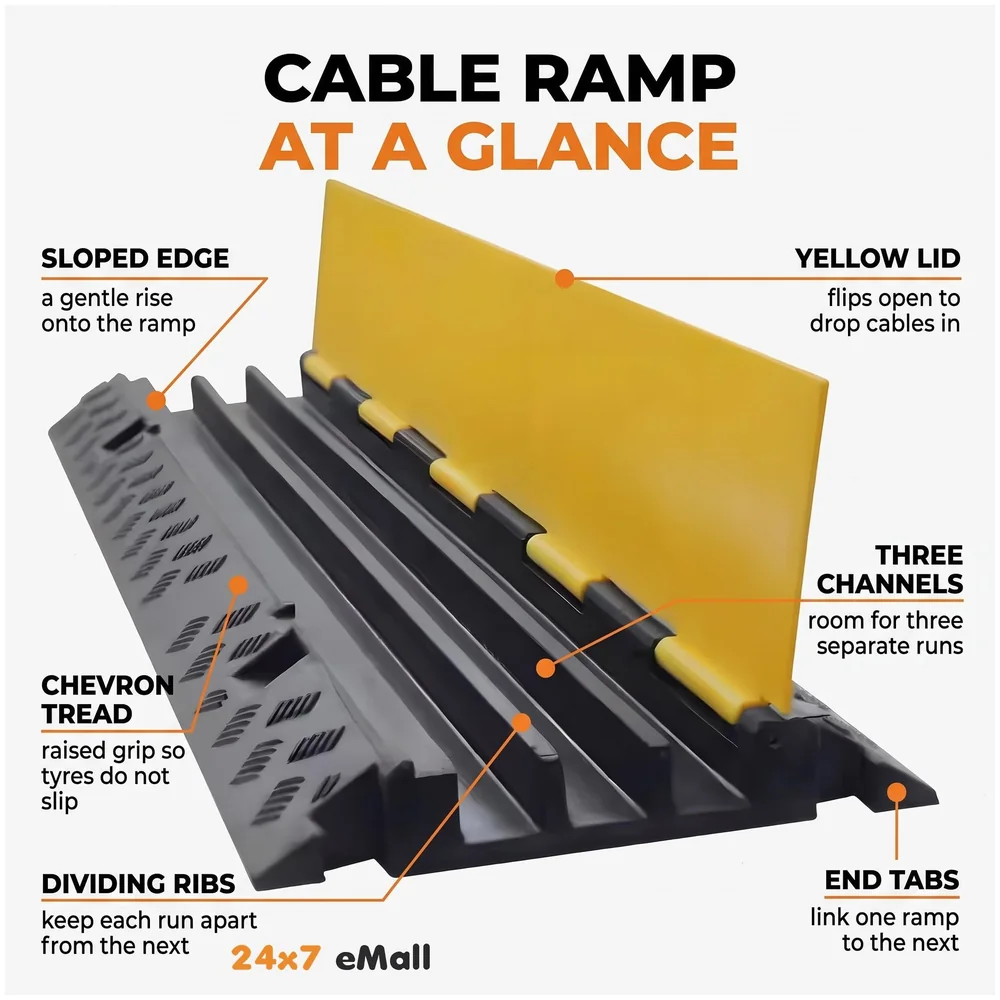Cable Cover Protector 3 Channel Rubber Flip Open 1 Meter Roads