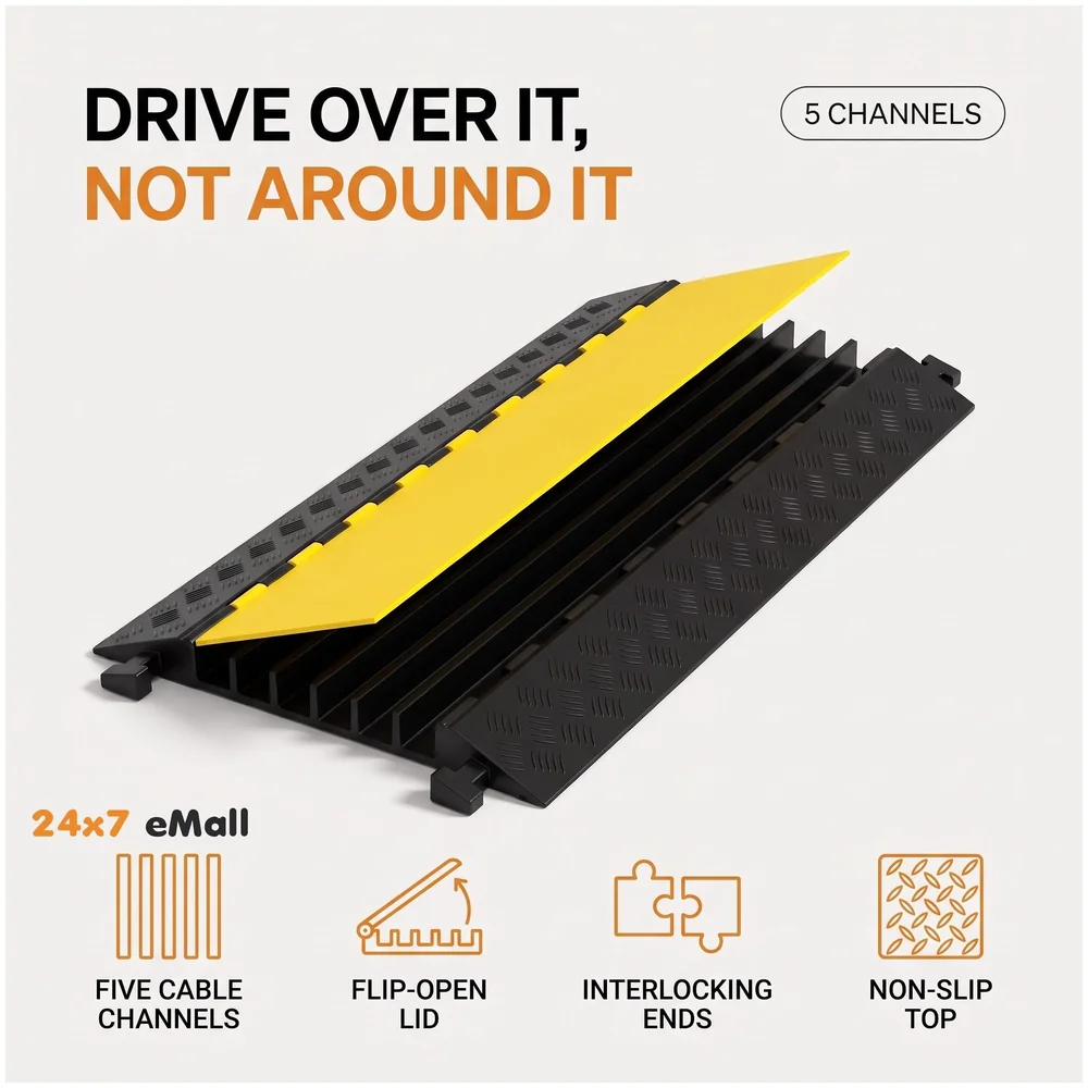 Cable Cover Protector 5 Channel Rubber Flip Open 1 Meter Roads