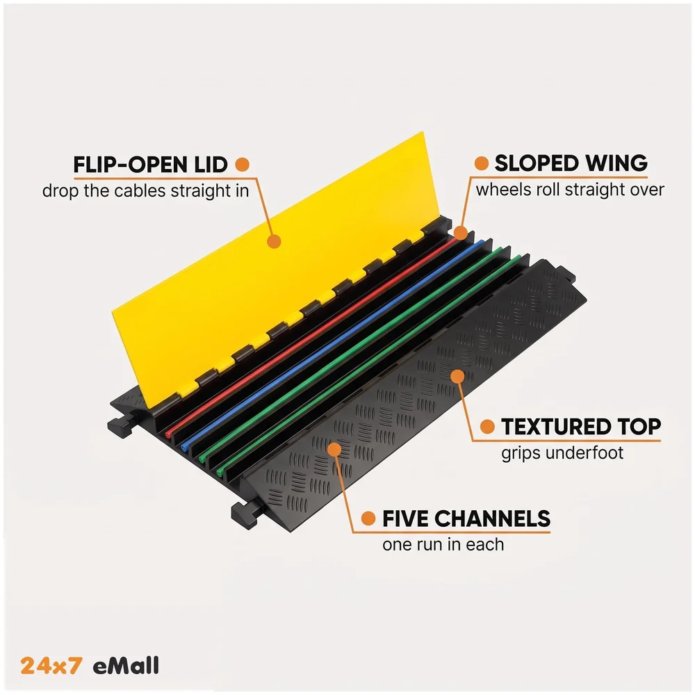 Cable Cover Protector 5 Channel Rubber Flip Open 1 Meter Roads