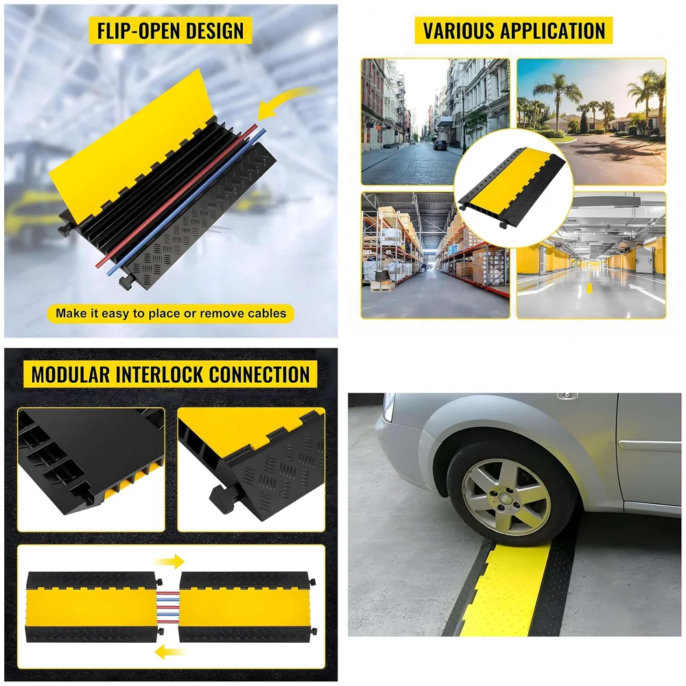 Cable Cover Protector 5 Channel Rubber Flip Open 1 Meter Roads